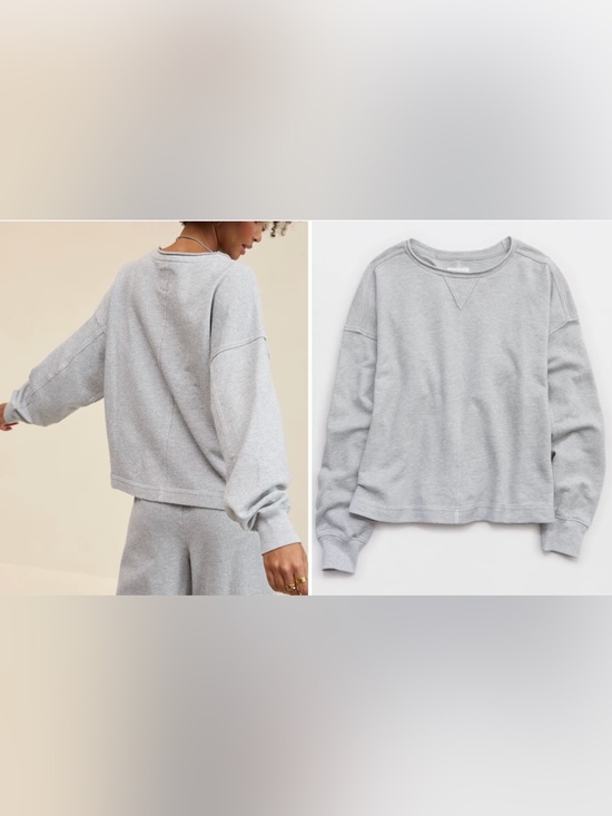 aerie Tops - aerie vacay crew sweatshirt Heather Gray Crewneck Pullover